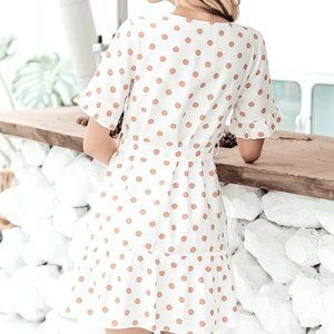 Simplee Belted Button Front Ruffle Hem Polka Dot